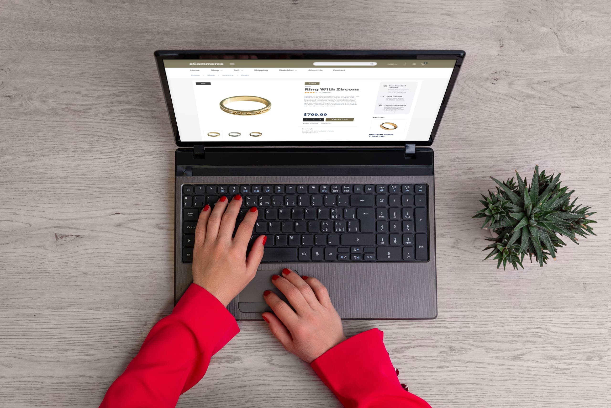 Customer shopping for rings on a site with online credit card processing