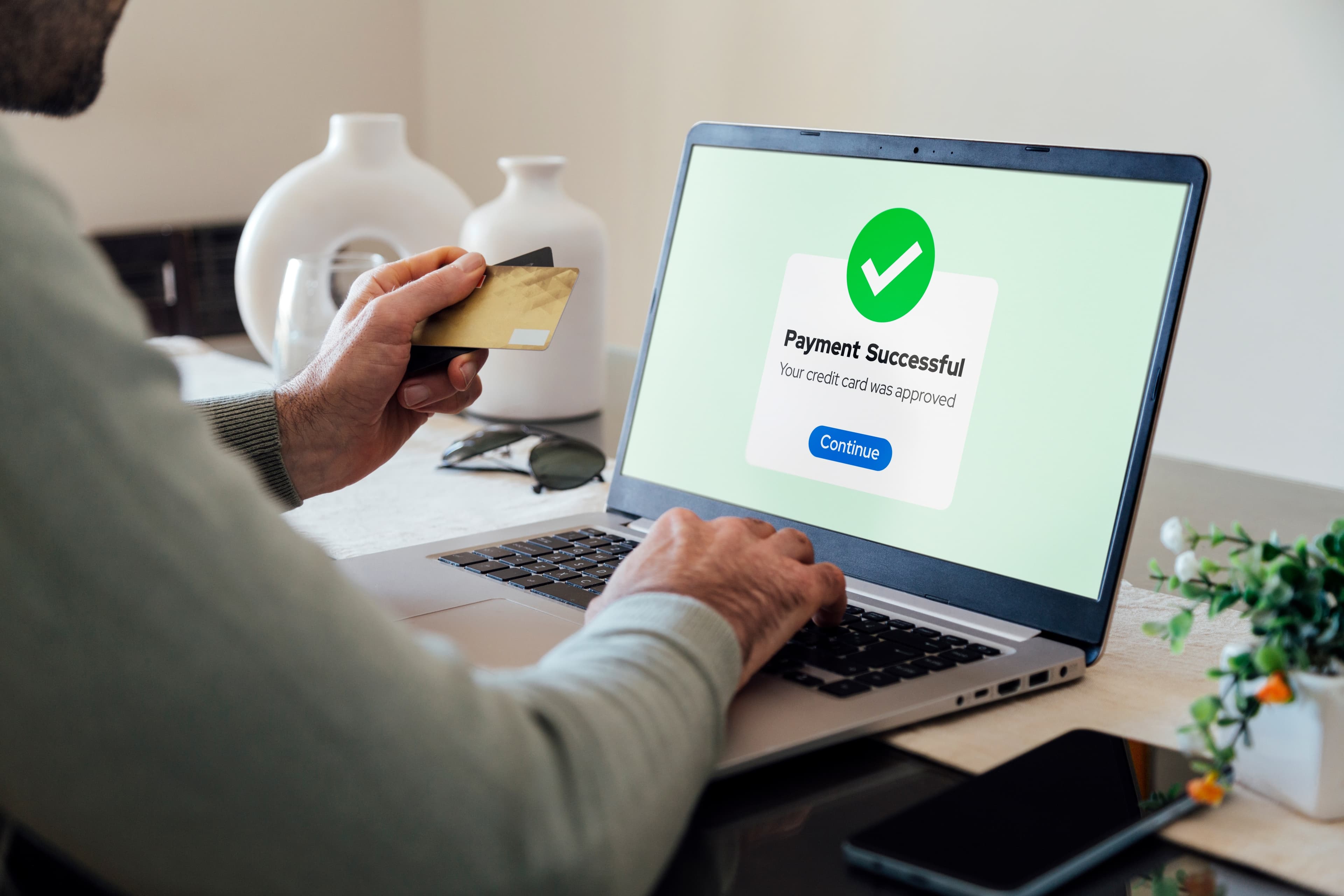 Customer checking out with internet credit card processing