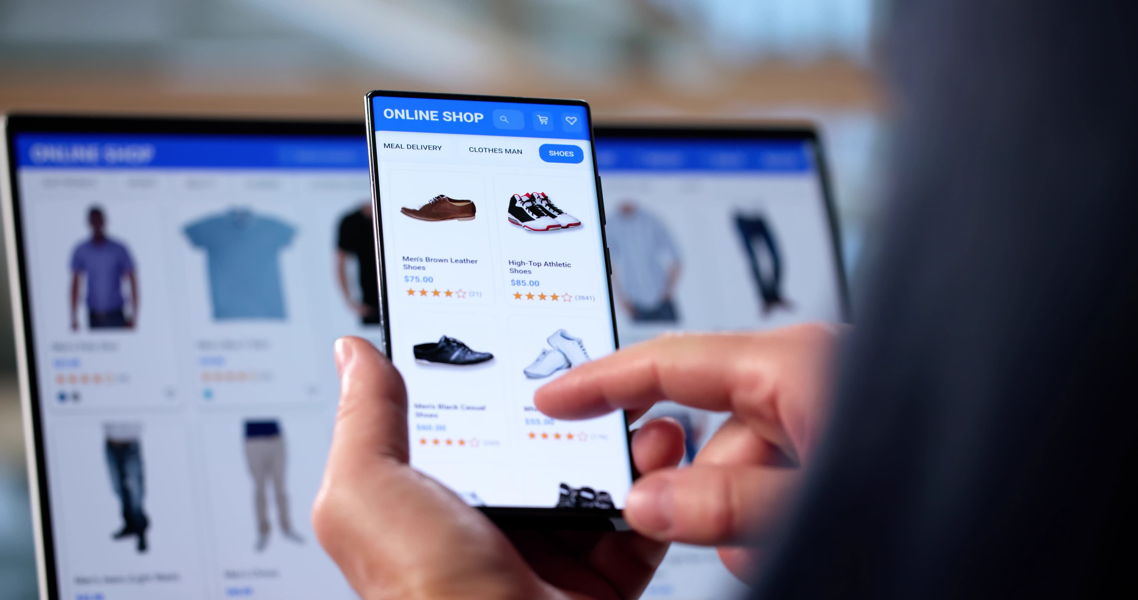Customer buying shoes on an ecommerce store with online payment processing