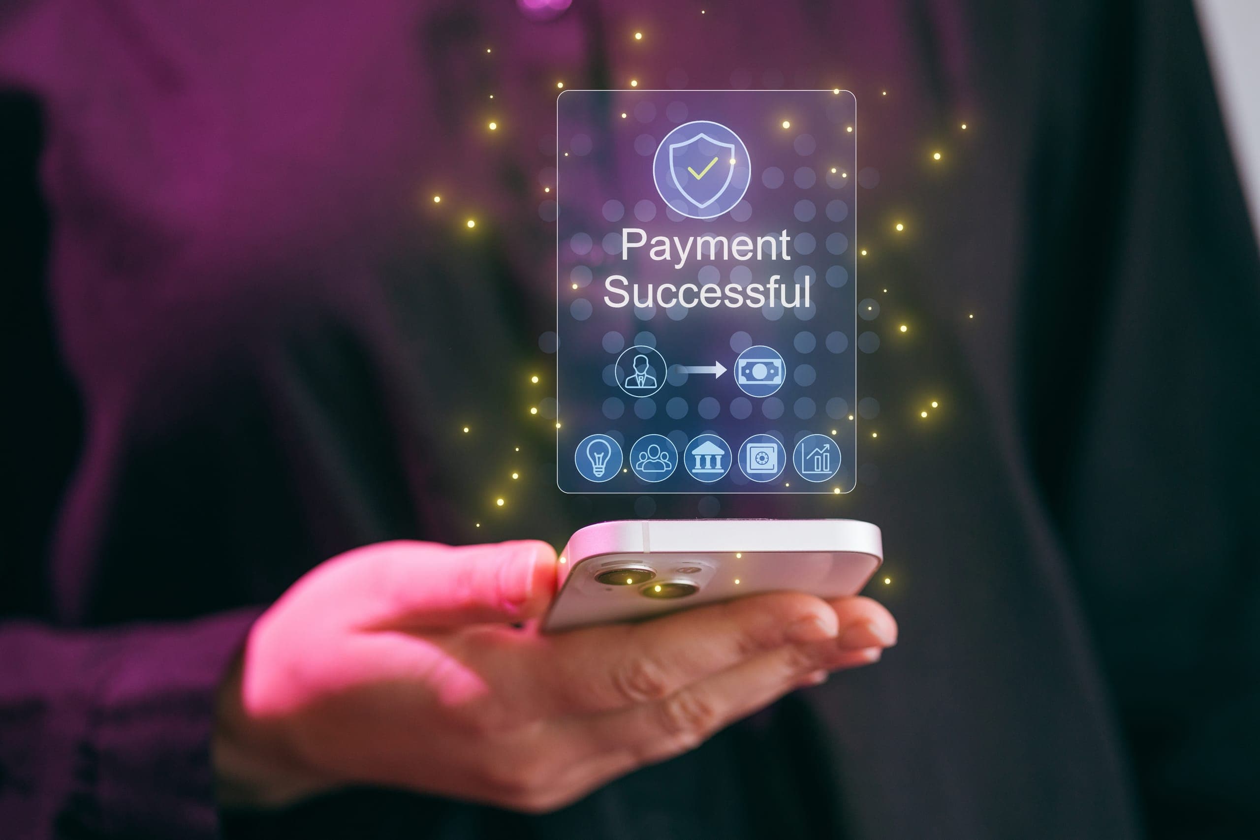 Smartphone displaying a successful payment confirmation from an online payment gateway